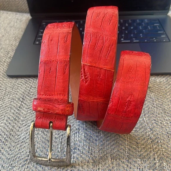Peter Millar Red Croc Embossed Leather Belt Size: 40